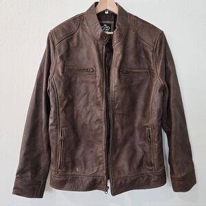 Men's Aviator Biker Brown Leather Jacket Size Medium Unisex
